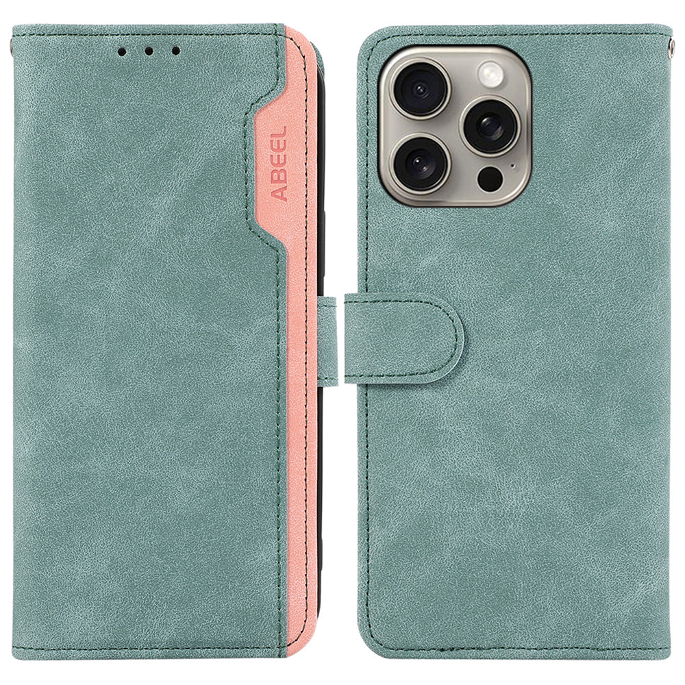 ABEEL For iPhone 15 Pro Max PU Leather Cover RFID Blocking Stand Phone Protective Case ABEEL For iPhone 15 Pro Max PU Leather Cover RFID Blocking Stand Phone Protective Case